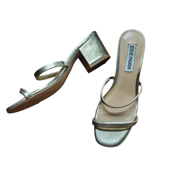 Steve Madden Issy Square Toe Strappy Block Heels Gold Women's Size 7.5 - Picture 8 of 15